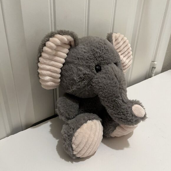 Five Below Gray Elephant Plush Sitting Light Pink Ribbed Ears Feet 9" Stuff Toy - Picture 4 of 8